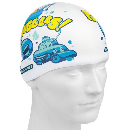 Picture of JUNIOR LEISURE SWIM CAP - SUBMARINE SILICONE PRINTED (WHITE)