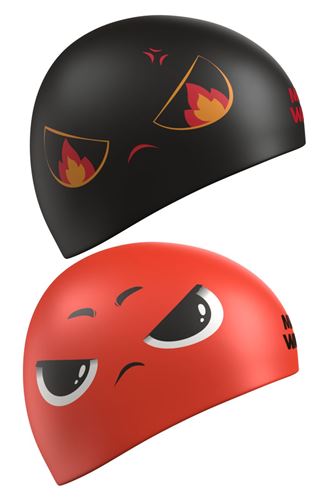 图片 JUNIOR LEISURE SWIM CAP - MADWAVE REVERSE ANGRY SWIMCAP - RED / BLACK